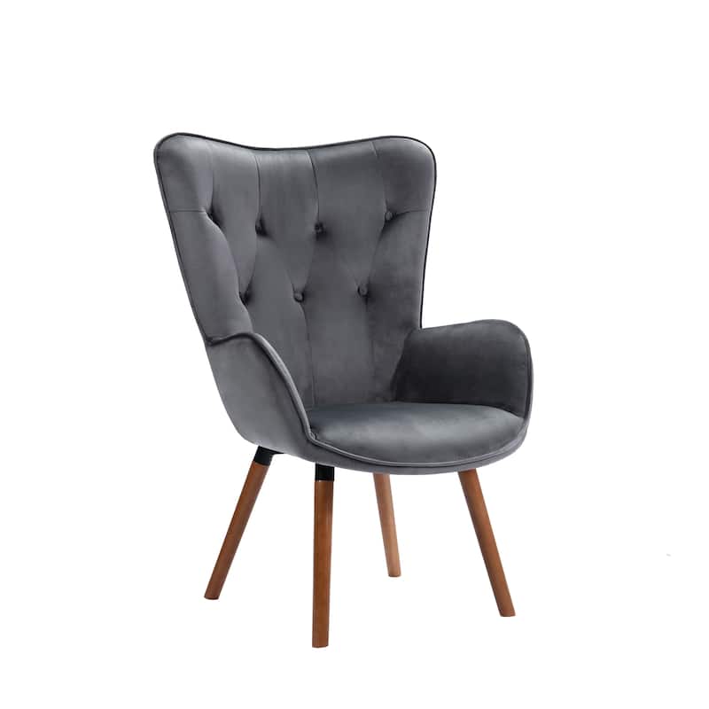 Porthos Home Fosco Arm Chairs For Living Room, Wingback in Velvet - Grey