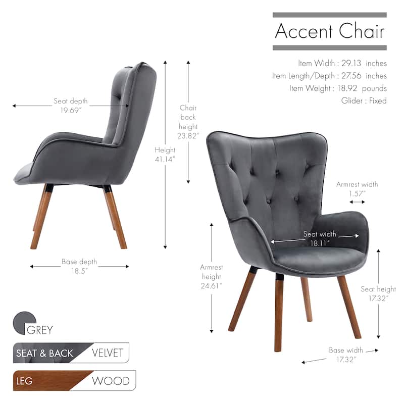 Porthos Home Fosco Arm Chairs For Living Room, Wingback in Velvet