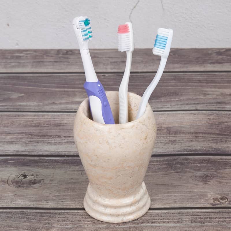Creative Home Aladdin Collection Champagne Marble Tumbler, Toothbrush Holder, Makeup Brush Organizer - Beige