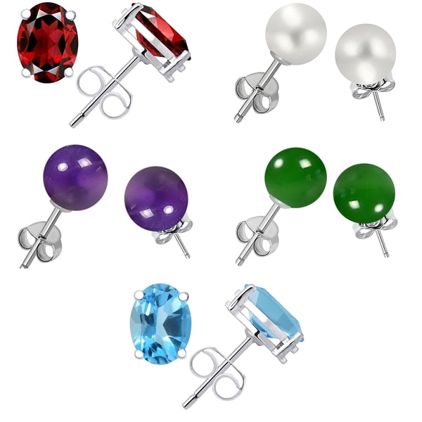 Amethyst and Onyx Green Black 925 Sterling Silver Women Stud Earring 3 Pair Set
