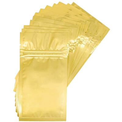 100 Resealable Metallic Foil Zip Bags Storage Pouch Double Sided Lock, Gold