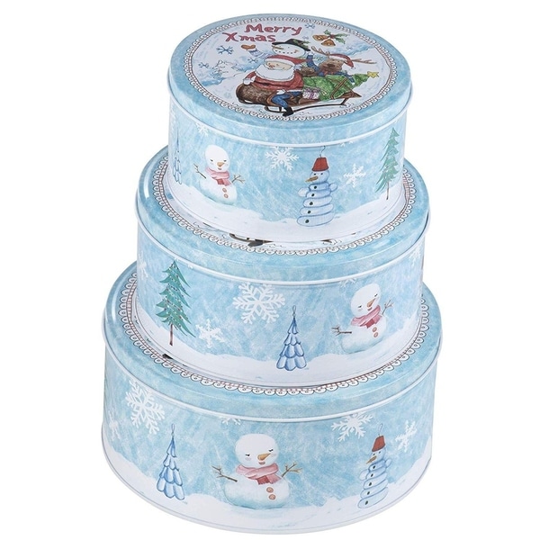 Shop 3pcs Christmas Nesting Cake Tins Round Cookie Candy Storage