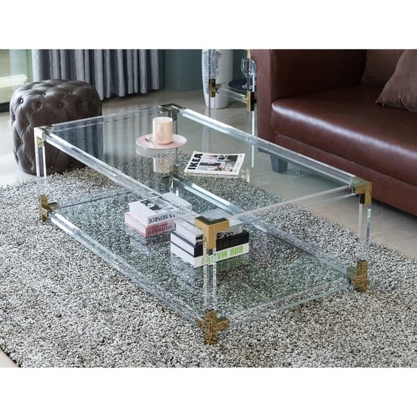 Rectangular Acrylic Modern Gold Metal Coffee Table With Tempered Glass Overstock 30022851