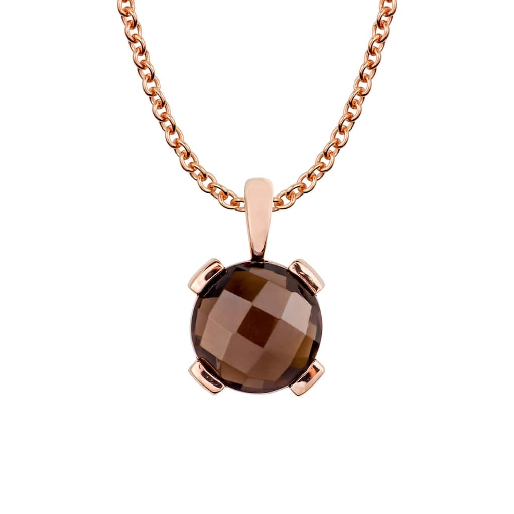 Viducci 10k Rose Gold Genuine Round Smoky Quartz Pendant Necklace