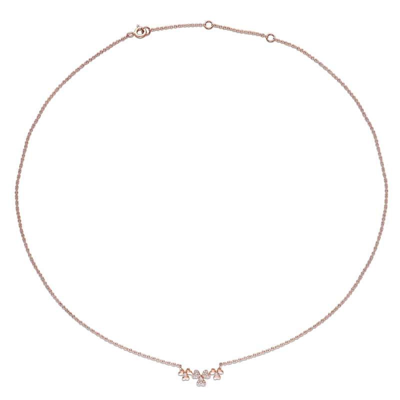 Miadora 14k Rose Gold 1/10ct TDW Diamond Triple Flower Necklace