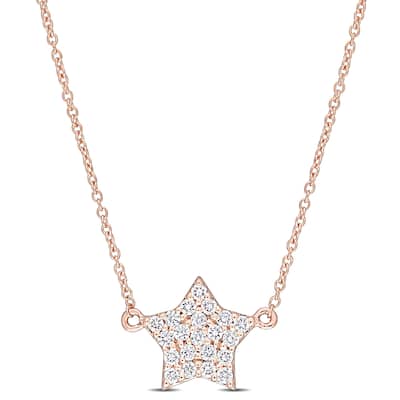 Miadora 14k Rose Gold 1/8ct TDW Diamond Star Cluster Necklace
