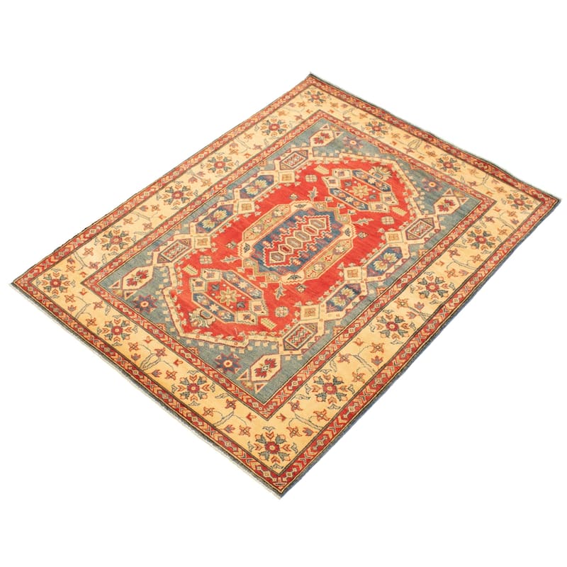 Hand-knotted Finest Gazni Blue, Red Wool Rug - 5'1" x 6'8"/5'1 x 6'8