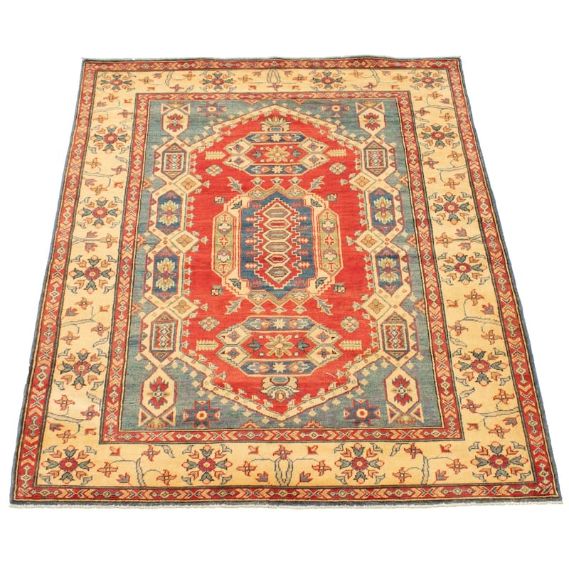 Hand-knotted Finest Gazni Blue, Red Wool Rug - 5'1" x 6'8"/5'1 x 6'8