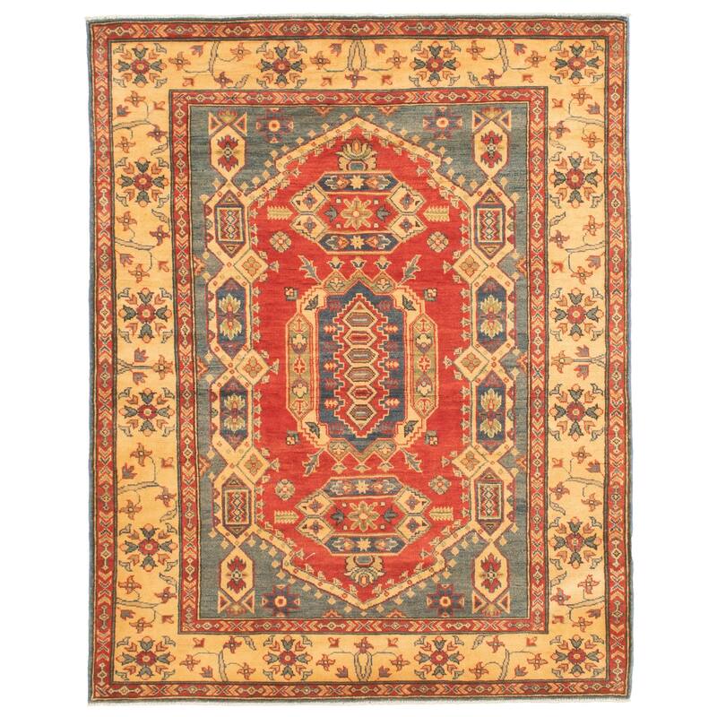 Hand-knotted Finest Gazni Blue, Red Wool Rug - 5'1" x 6'8"/5'1 x 6'8