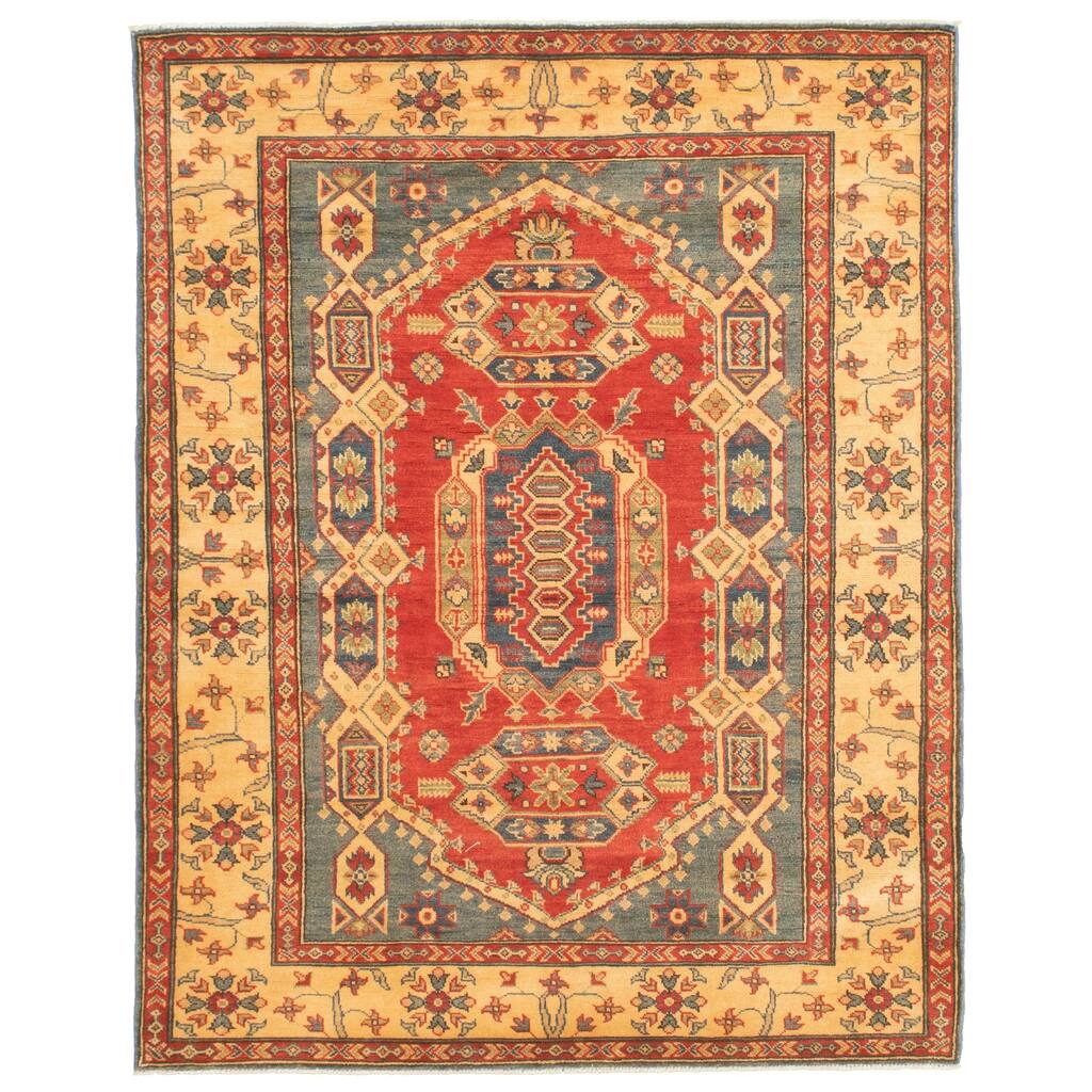 Hand-knotted Finest Gazni Blue, Red Wool Rug - 5'1" x 6'8"/5'1 x 6'8