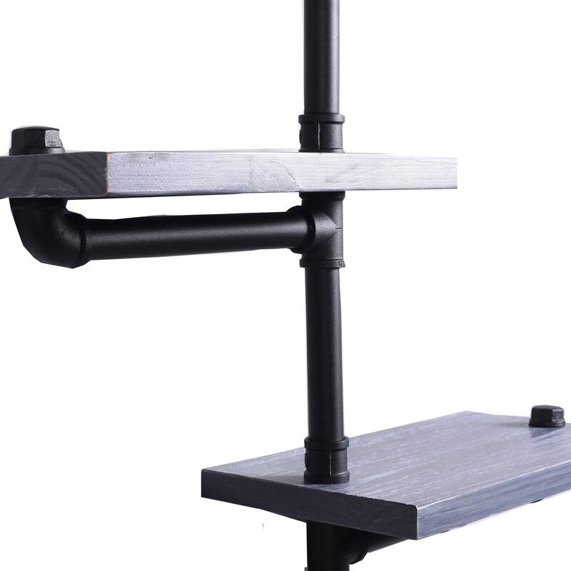 Carbon Loft Foronjy Weatherd Grey Wood and Black Pipe Wall Shelves