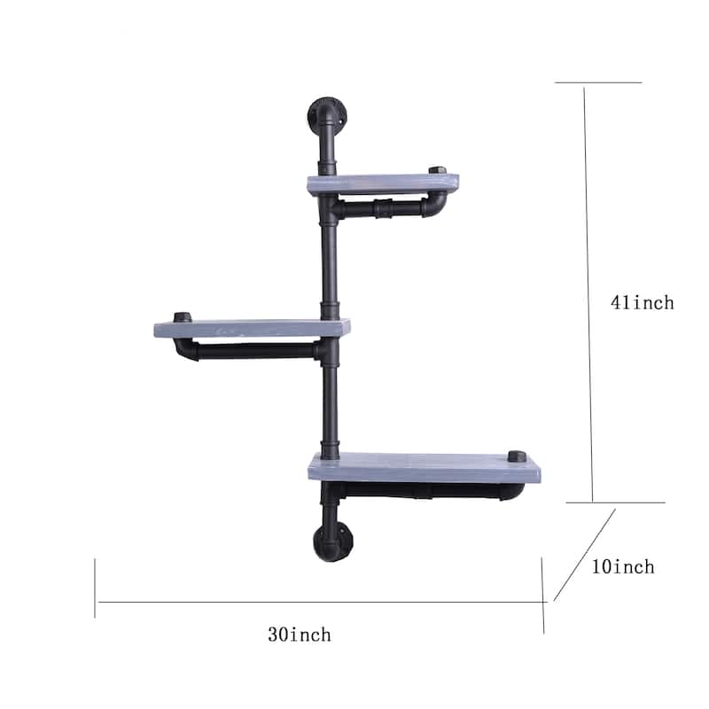 Carbon Loft Foronjy Weatherd Grey Wood and Black Pipe Wall Shelves
