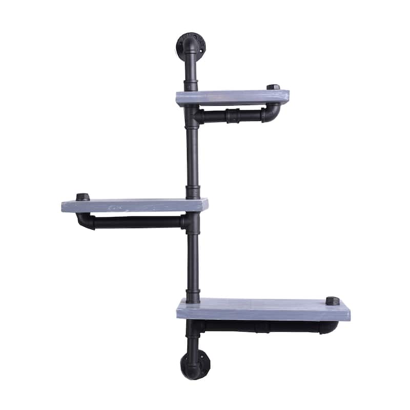 Carbon Loft Foronjy Weatherd Grey Wood and Black Pipe Wall Shelves