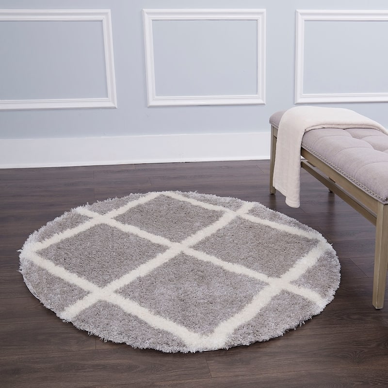 SoHome Carmela Tali Geometric Diamond Shag Area Rug - 5'2" Round - Gray/Ivory - Round