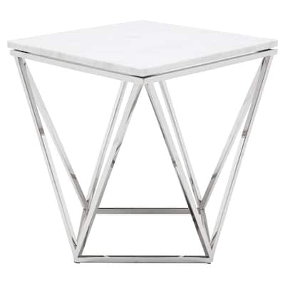 White Marble and Metal End Table