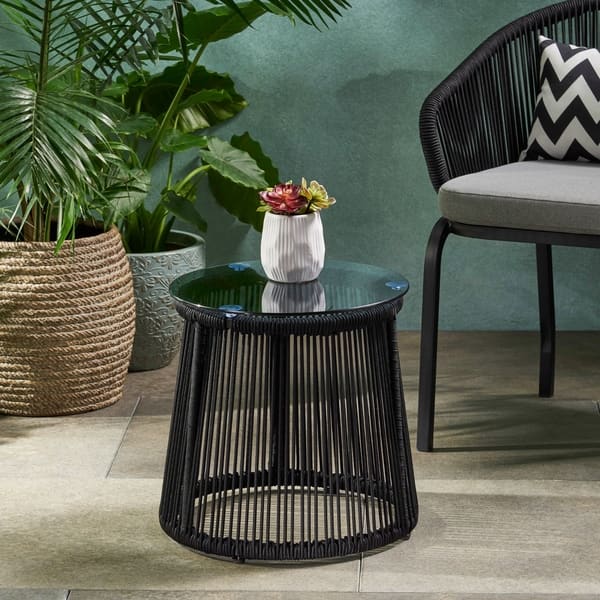 Moonstone Rope Weave Modern Side Table - Black - Christopher Knight Home