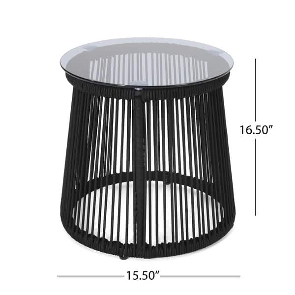 Moonstone Modern Outdoor Rope Weave Side Table with Tempered Glass Top ...