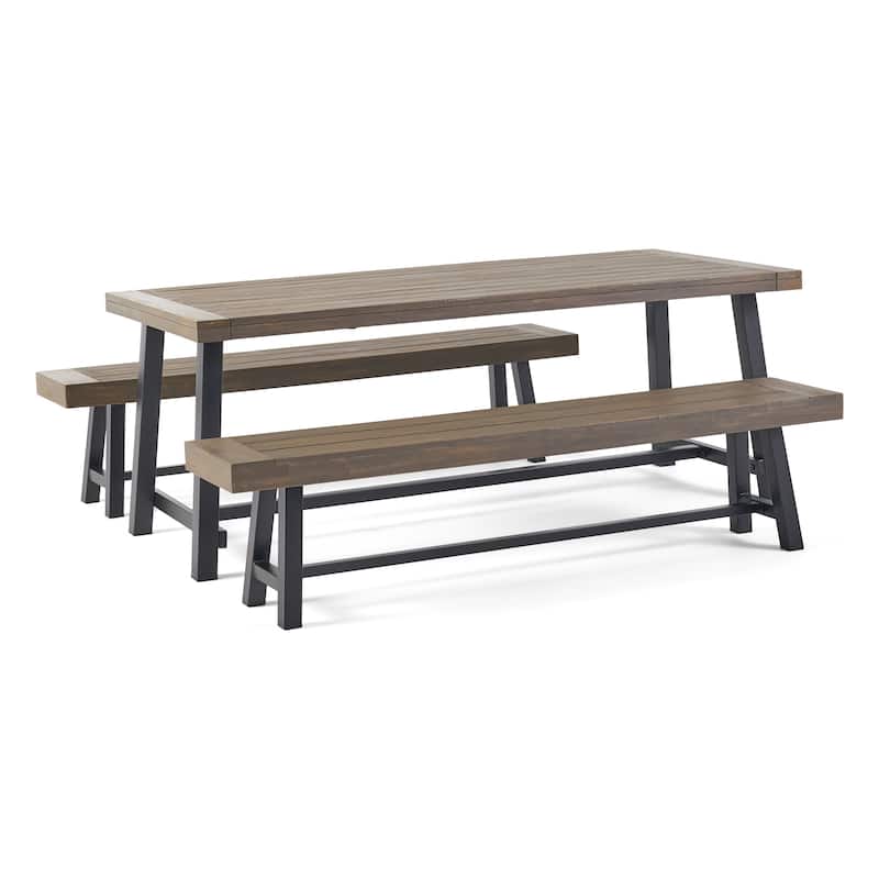 Carlisle Outdoor Acacia Wood Picnic Dining Set by Christopher Knight Home - Gray Finish + Rustic Metal