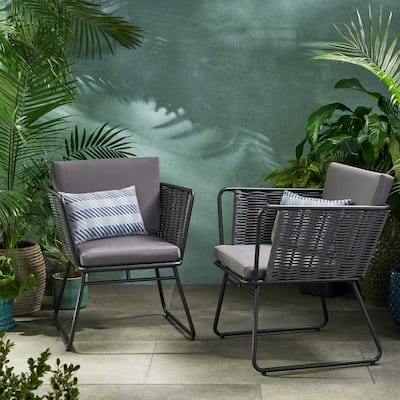La Jolla Modern Outdoor Rope Weave Club Chair with Cushions (Set of 2) by Christopher Knight Home