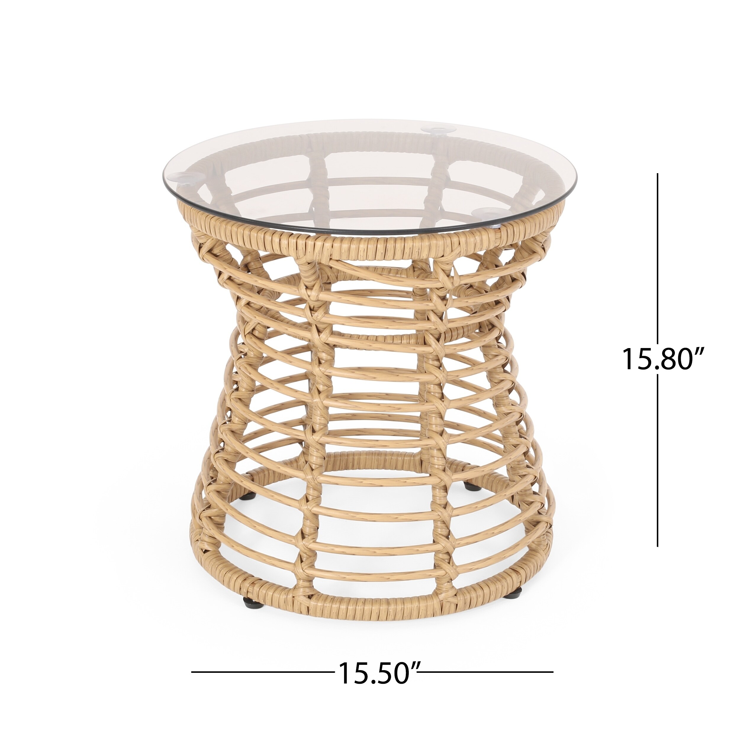 Kinbor Patio Wicker Table Outdoor Rattan Square Glassed End Side Table Patio Furniture Storage Brown