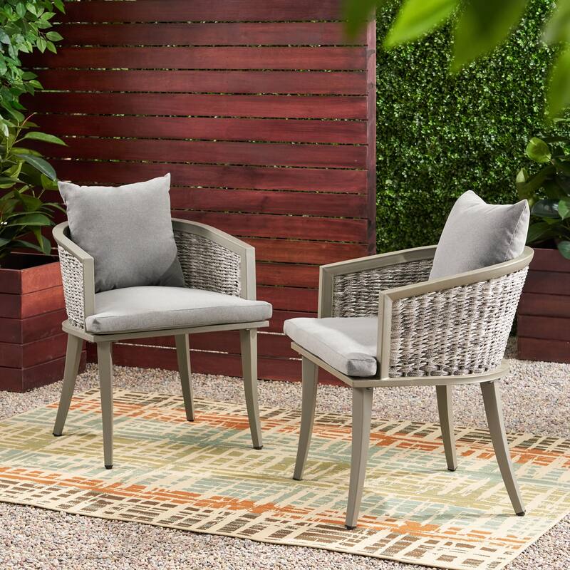 Pebble Outdoor Boho Wicker Club Chair with Cushions (Set of 2) by Christopher Knight Home