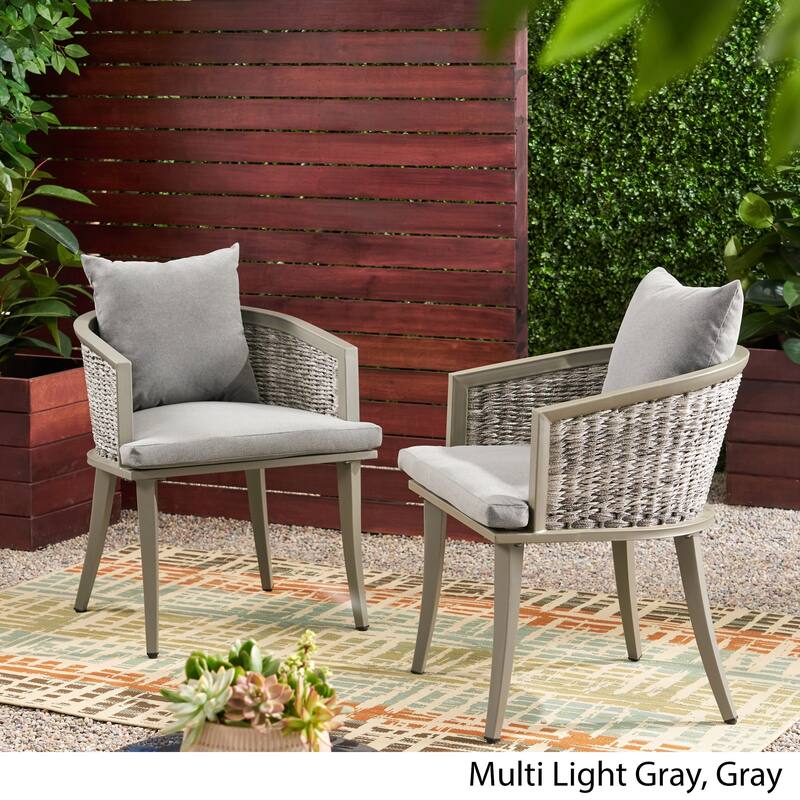Pebble Outdoor Boho Wicker Club Chair with Cushions (Set of 2) by Christopher Knight Home