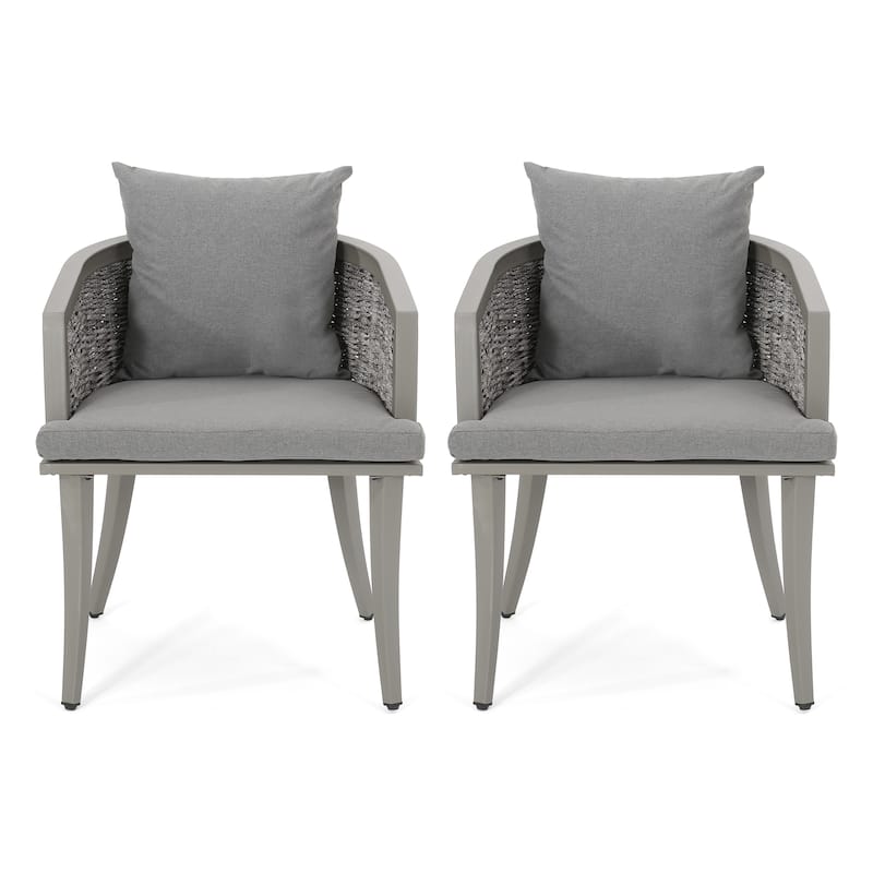 Pebble Outdoor Boho Wicker Club Chair with Cushions (Set of 2) by Christopher Knight Home - Multi Light Gray+Gray