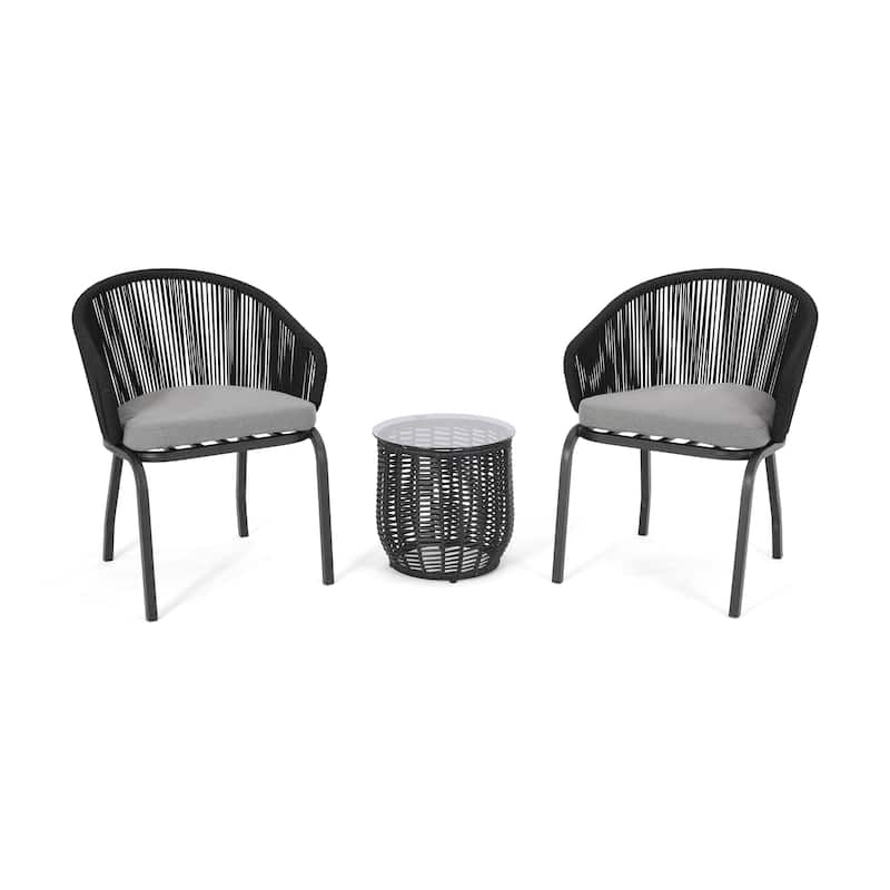 Boynton Outdoor Modern 2 Seater Chat Set by Christopher Knight Home - Black+Gray