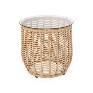Boynton Outdoor Wicker Side Table with Tempered Glass Top by Christopher Knight Home - 15.50" W x 15.50" L x 15.50" H