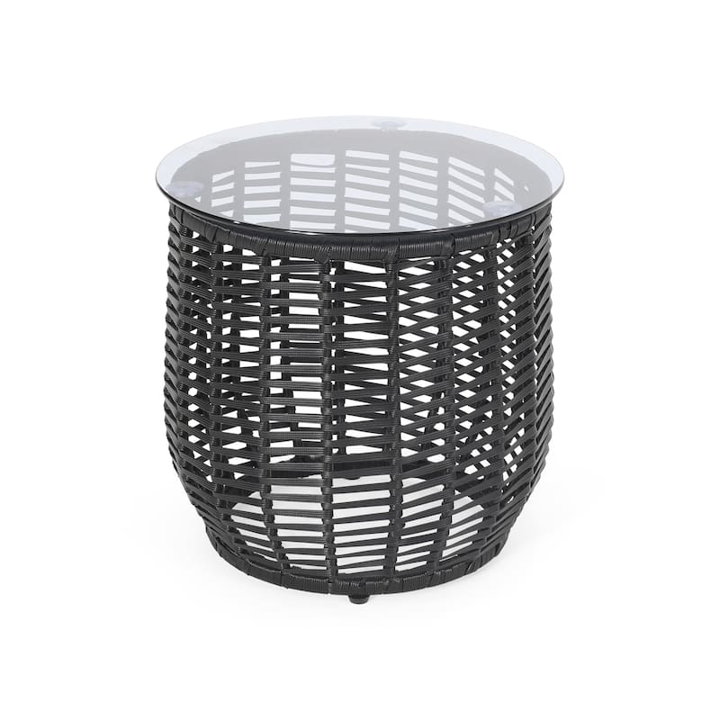 Boynton Outdoor Wicker Side Table with Tempered Glass Top by Christopher Knight Home - 15.50" W x 15.50" L x 15.50" H