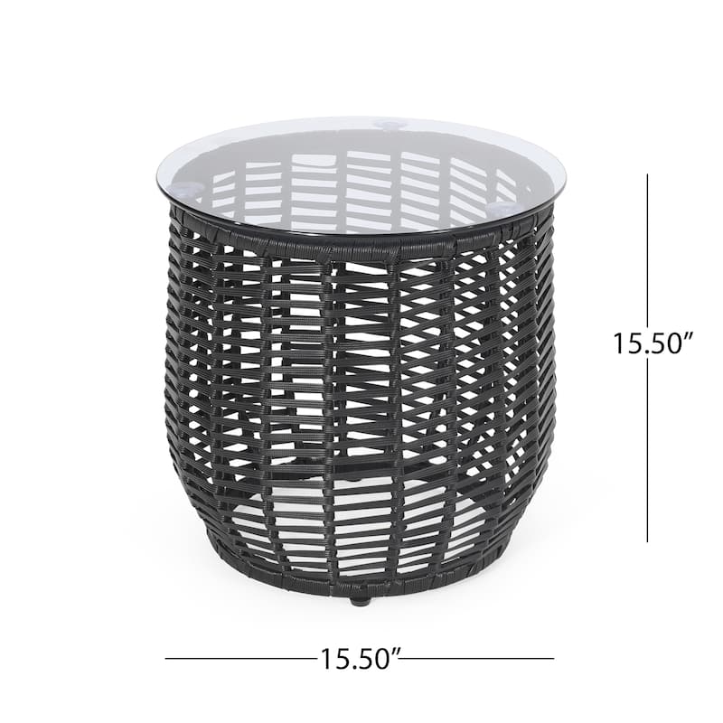 Boynton Outdoor Wicker Side Table with Tempered Glass Top by Christopher Knight Home - 15.50" W x 15.50" L x 15.50" H