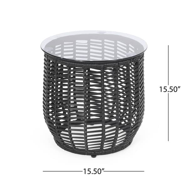 Boynton Outdoor Wicker Side Table with Tempered Glass Top by
