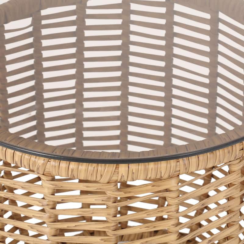 Boynton Outdoor Wicker Side Table with Tempered Glass Top by Christopher Knight Home - 15.50" W x 15.50" L x 15.50" H
