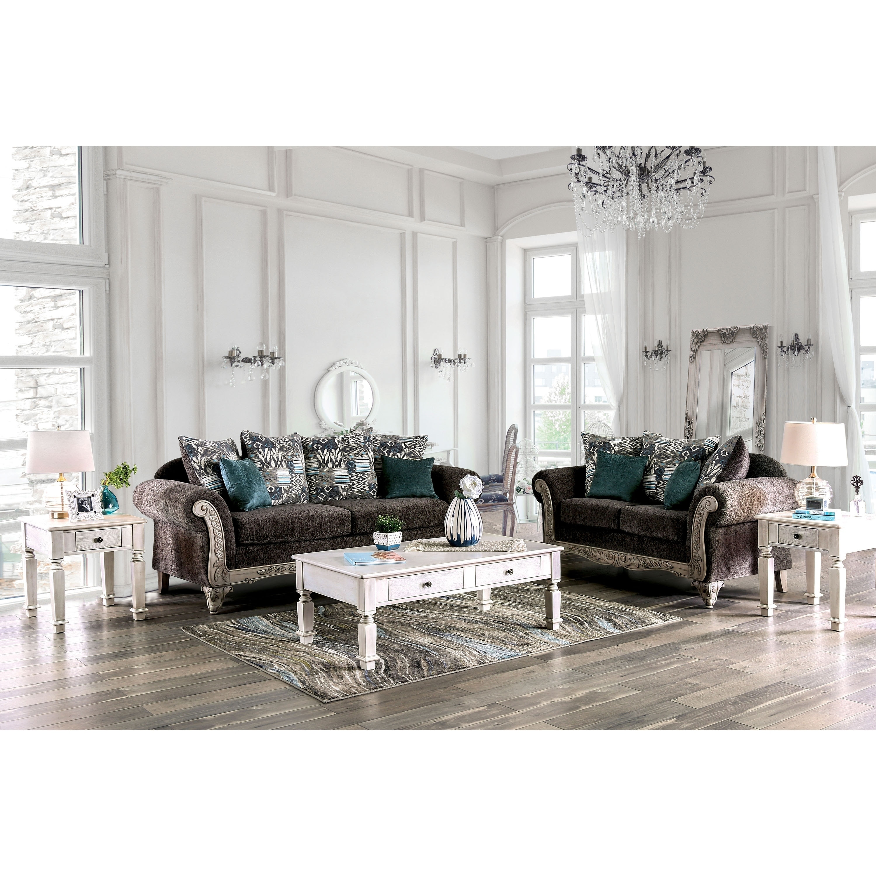 Furniture Of America Tuva Grey Antique White 2 Piece Living Room Set Overstock 30031743