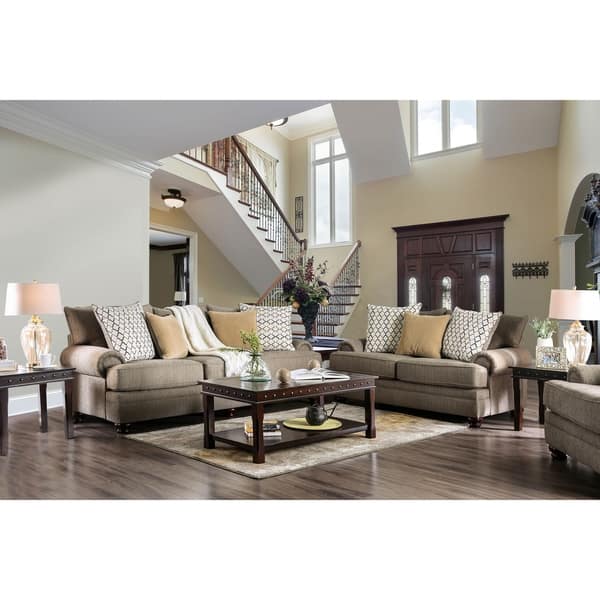 Shop Furniture Of America Liva Transitional Brown 3 Piece Living Room Set Overstock 30031751