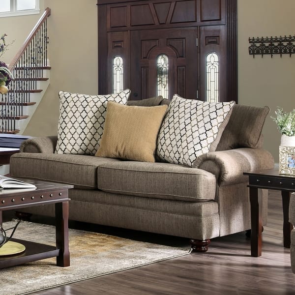 Shop Furniture Of America Liva Transitional Brown 3 Piece Living Room Set Overstock 30031751