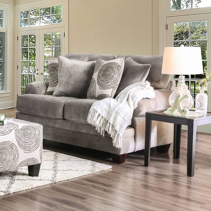 Jeta Contemporary Microfiber Padded 3-Piece Living Room Set with Ottoman by Furniture of America