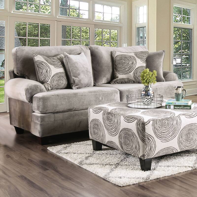 Jeta Contemporary Microfiber Padded 3-Piece Living Room Set with Ottoman by Furniture of America
