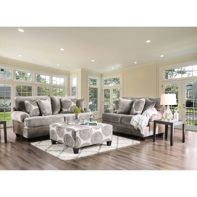 Jeta Contemporary Microfiber Padded 3-Piece Living Room Set with Ottoman by Furniture of America