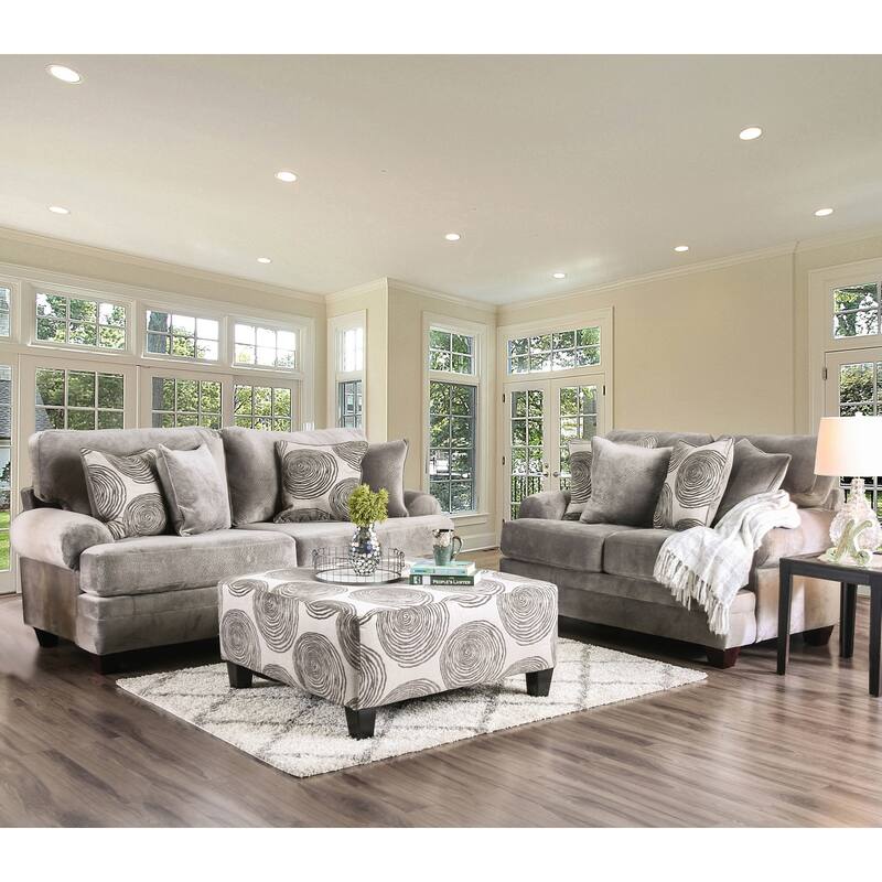 Jeta Contemporary Microfiber Padded 3-Piece Living Room Set with Ottoman by Furniture of America