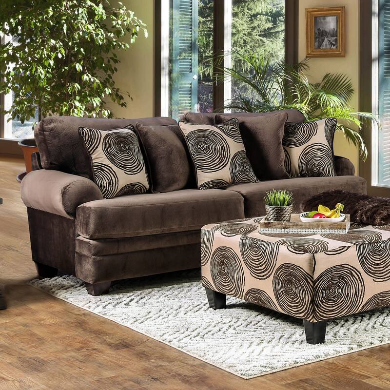 Jeta Contemporary Microfiber Padded 3-Piece Living Room Set with Ottoman by Furniture of America