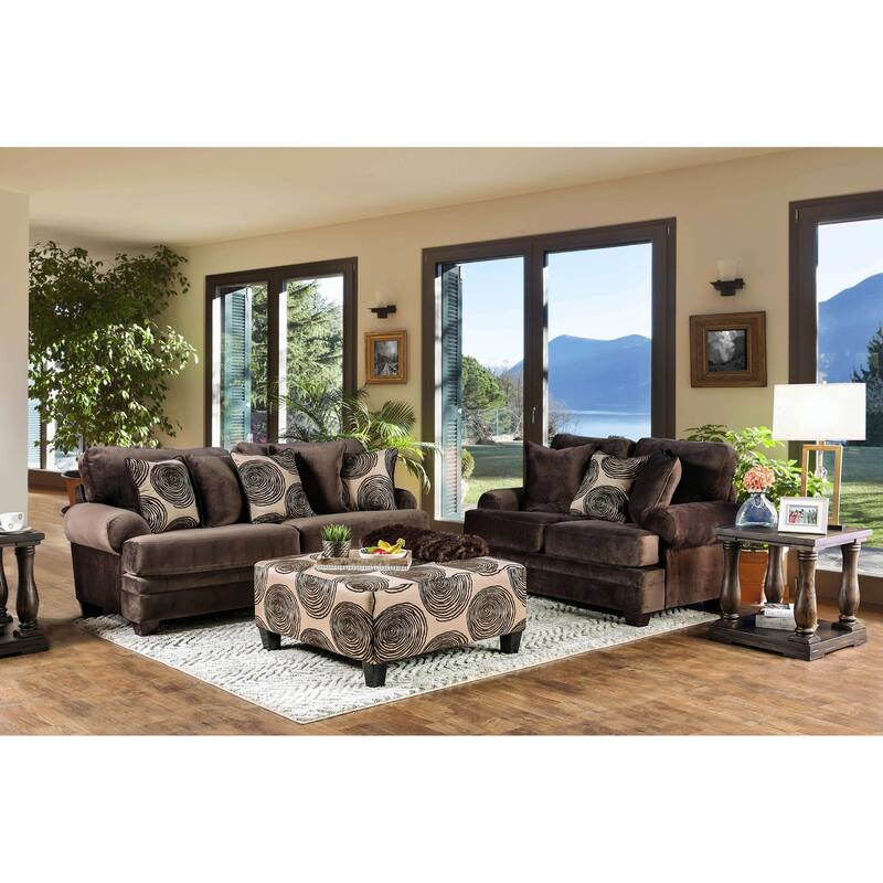 Jeta Contemporary Microfiber Padded 3-Piece Living Room Set with Ottoman by Furniture of America