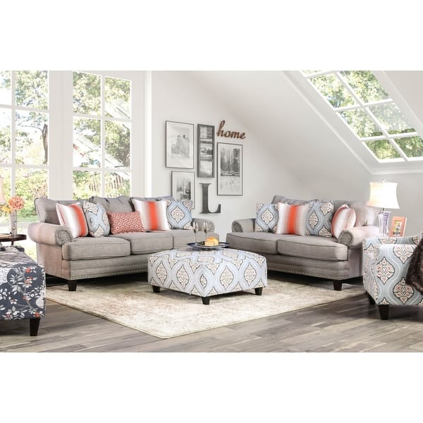 Shop Furniture Of America Stas Grey 3 Piece Living Room Set