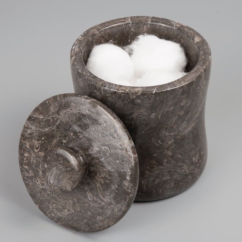 Creative Home Curvy Collection Charcoal Marble Cotton Ball Swab Holder, Bathroom Storage Jar - Grey