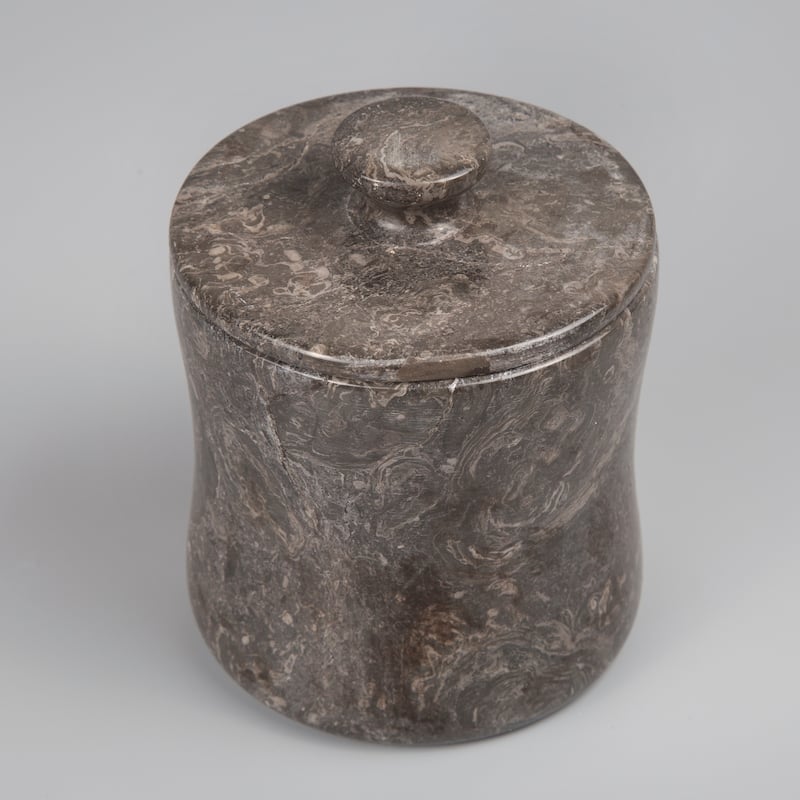 Creative Home Curvy Collection Charcoal Marble Cotton Ball Swab Holder, Bathroom Storage Jar - Grey