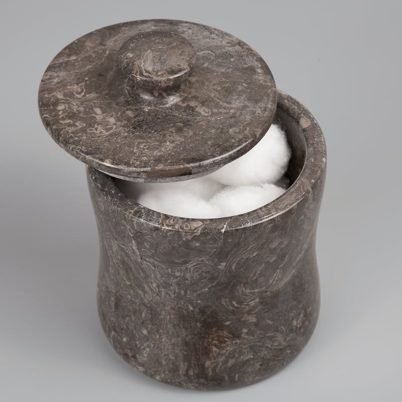 Creative Home Curvy Collection Charcoal Marble Cotton Ball Swab Holder, Bathroom Storage Jar - Grey