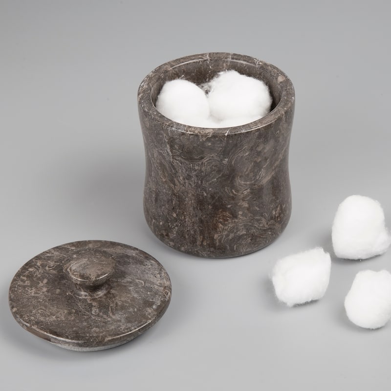 Creative Home Curvy Collection Charcoal Marble Cotton Ball Swab Holder, Bathroom Storage Jar - Grey