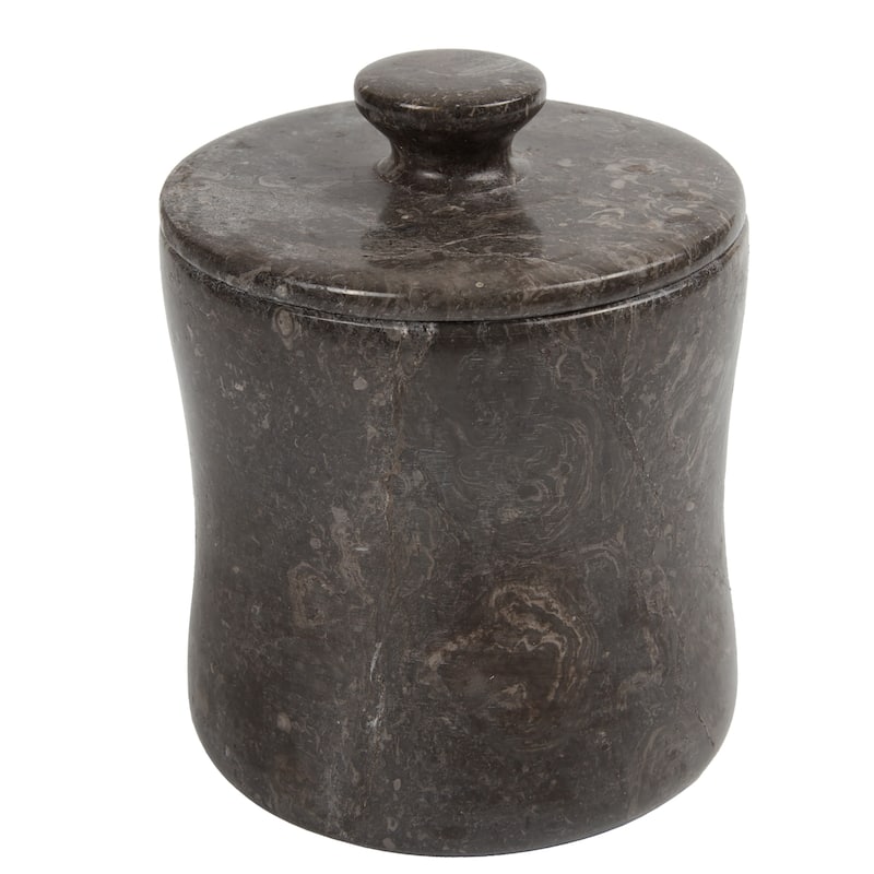Creative Home Curvy Collection Charcoal Marble Cotton Ball Swab Holder, Bathroom Storage Jar - Grey