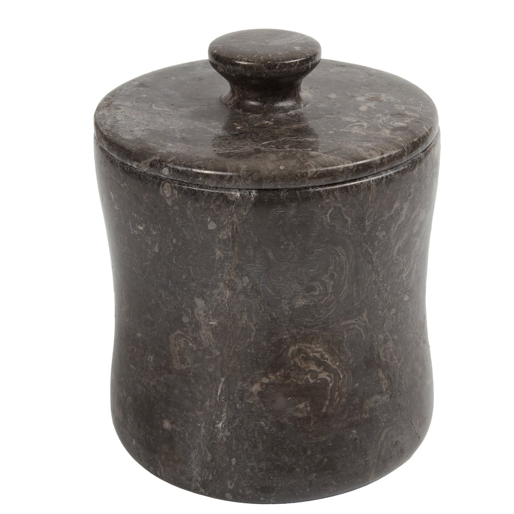 Creative Home Curvy Collection Charcoal Marble Cotton Ball Swab Holder, Bathroom Storage Jar - Grey