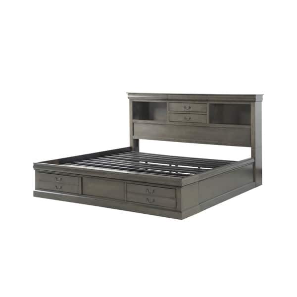 ACME Louis Philippe III Eastern King Bed with Storage in Dark Gray - Bed  Bath & Beyond - 30032186